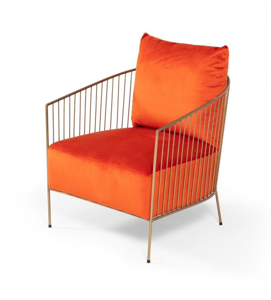27" Orange And Gold Velvet Arm Chair HomeRoots