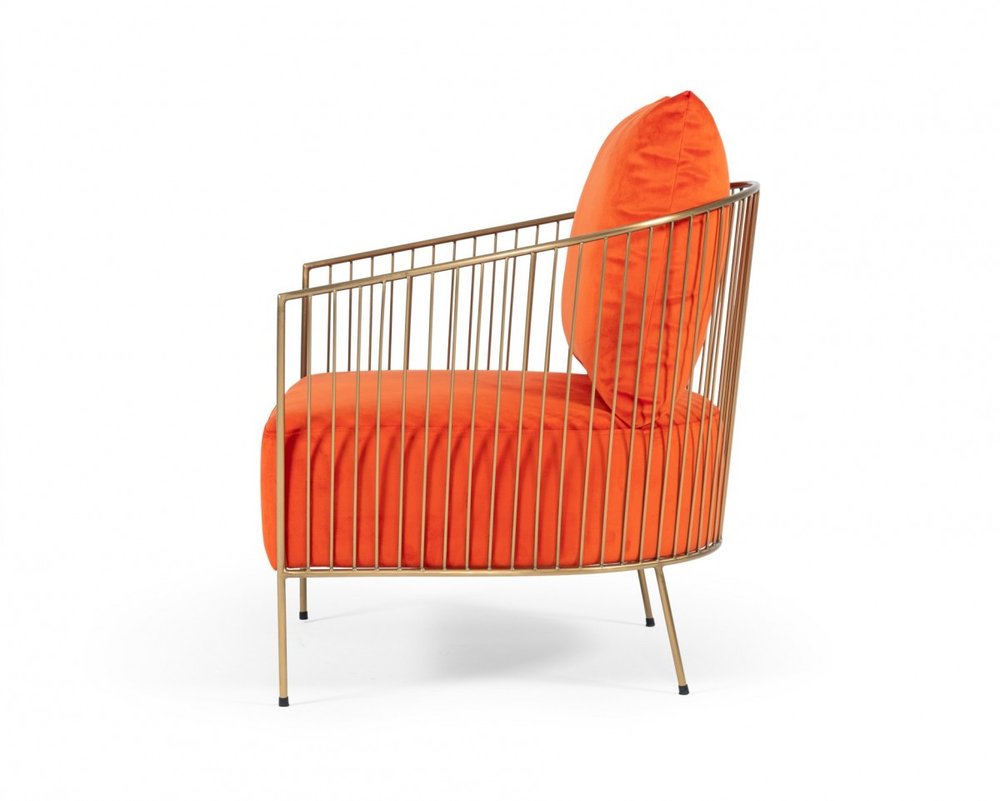 27" Orange And Gold Velvet Arm Chair HomeRoots