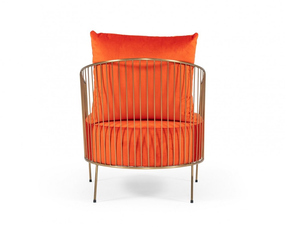 27" Orange And Gold Velvet Arm Chair HomeRoots