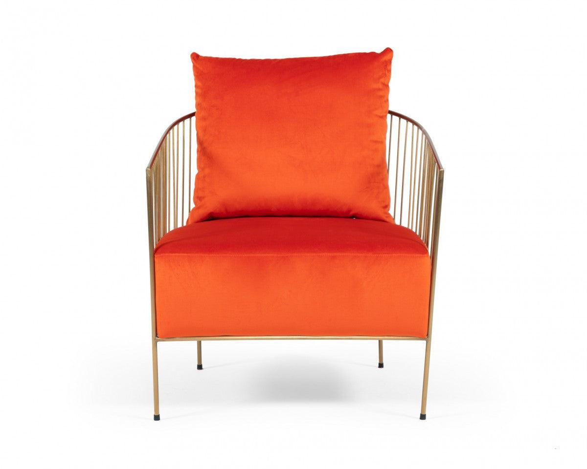 27" Orange Velvet And Gold Solid Color Arm Chair - FurniFindUSA