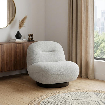 33" Cream Fabric Swivel Lounge Chair HomeRoots