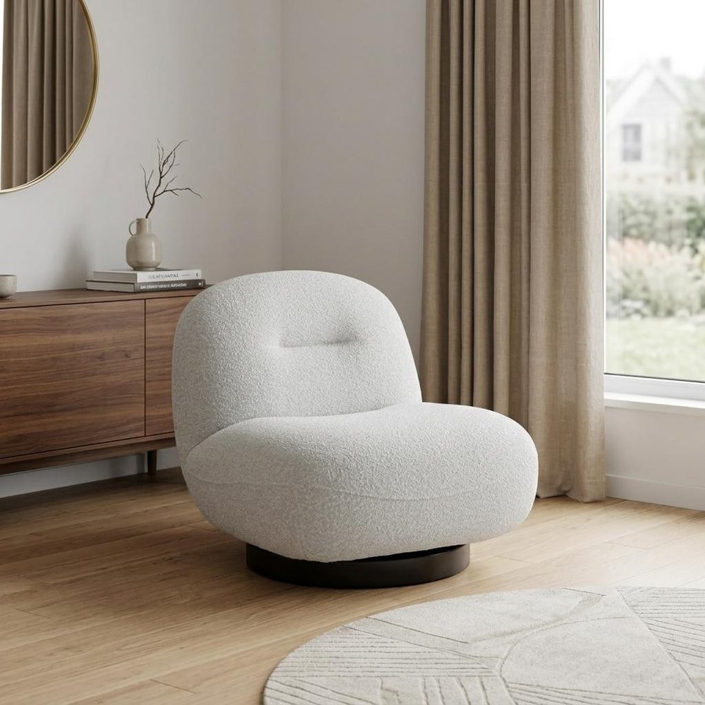 33" Cream Fabric Swivel Lounge Chair HomeRoots