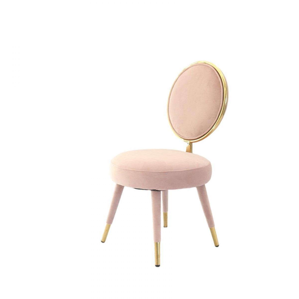 Set Of Two 21" Pink Velvet And Pink And Gold Solid Color Side Chair - FurniFindUSA