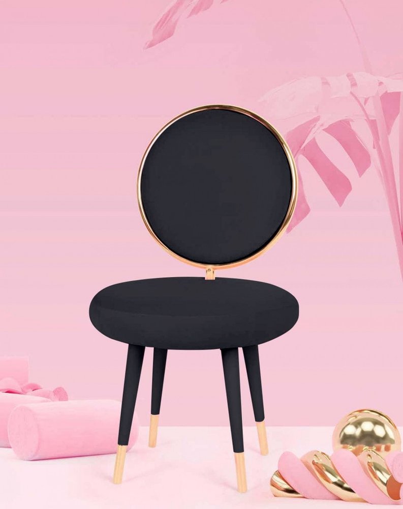 Set of Two 21" Black And Black And Gold Velvet Side Chair HomeRoots
