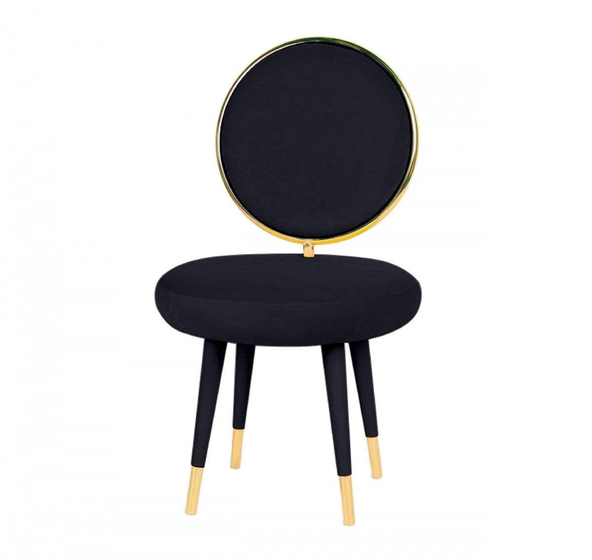 Set of Two 21" Black And Black And Gold Velvet Side Chair