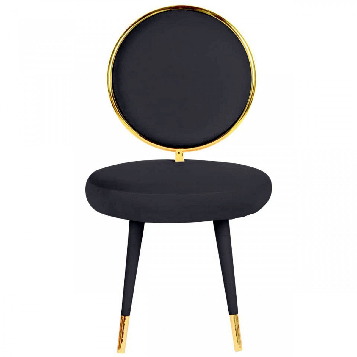 Set of Two 21" Black And Black And Gold Velvet Side Chair