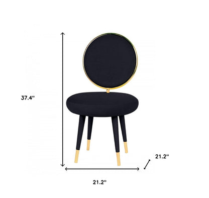 Set of Two 21" Black And Black And Gold Velvet Side Chair