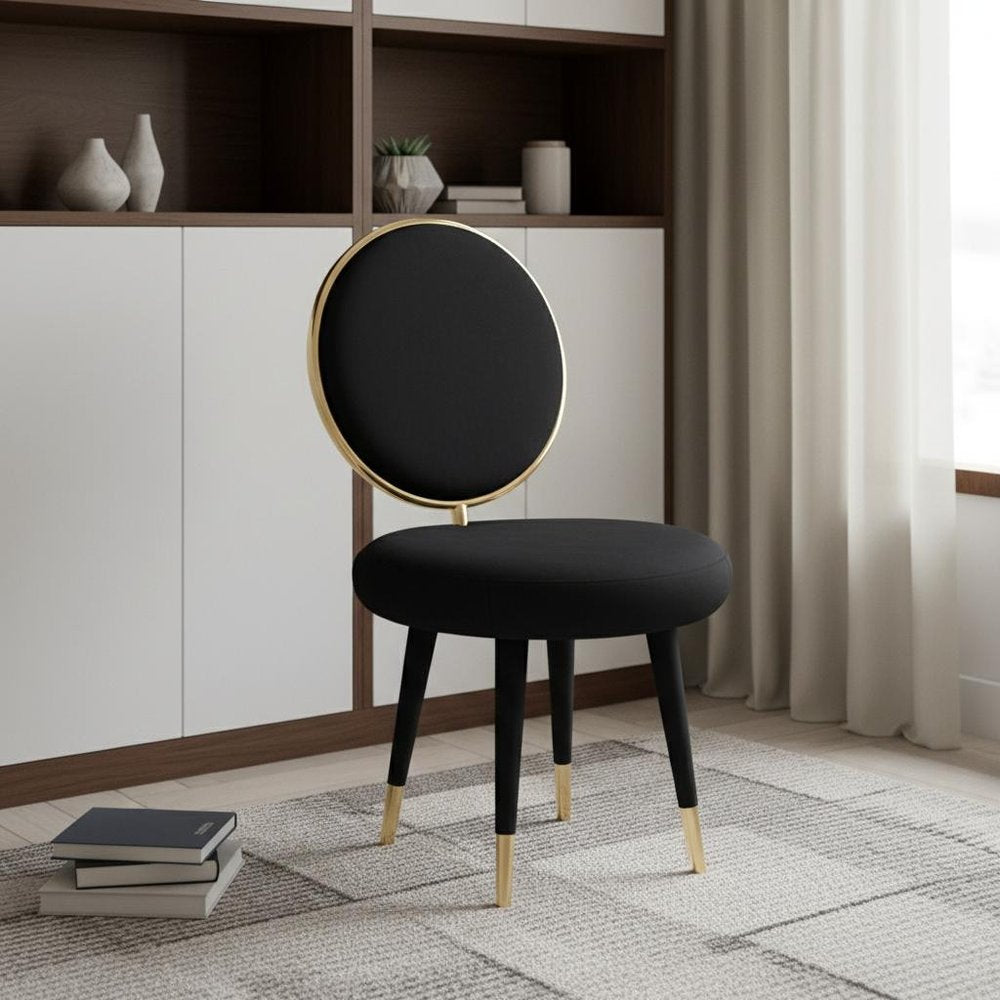 Set of Two 21" Black And Black And Gold Velvet Side Chair HomeRoots