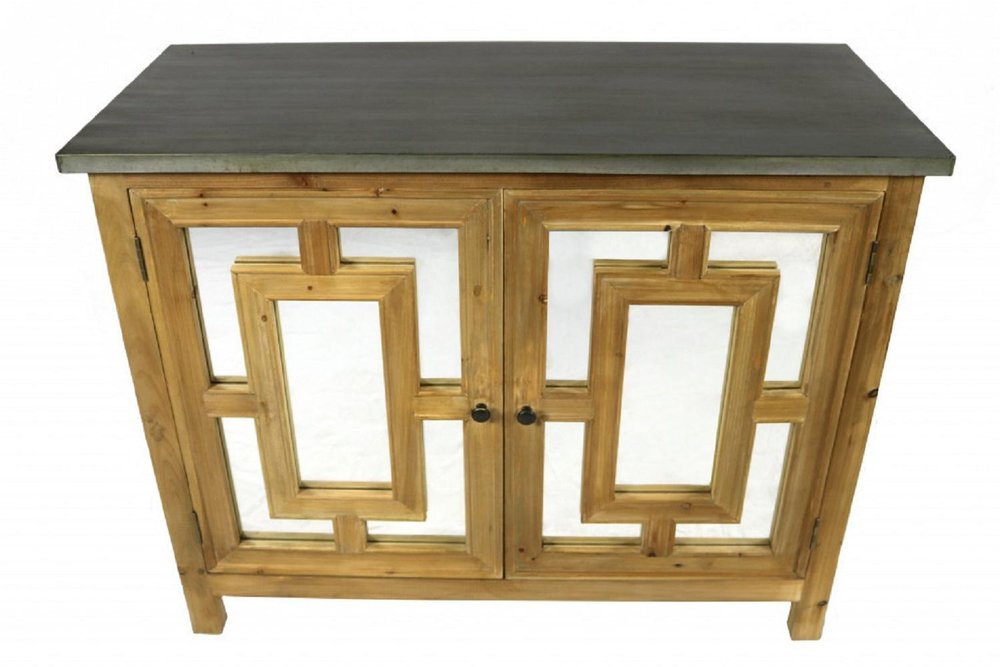 45" Brown And Gray Solid Wood Carved Geometric Sideboard with Two Doors HomeRoots