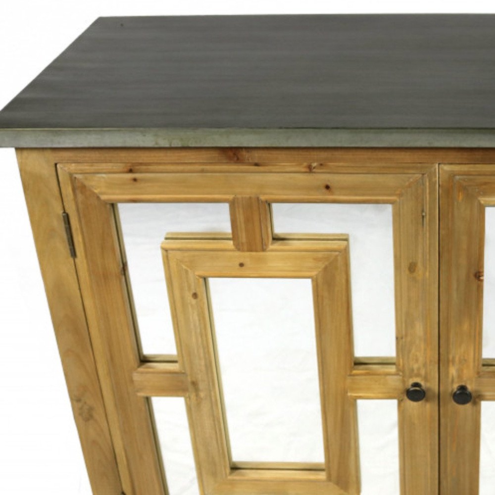 45" Brown And Gray Solid Wood Carved Geometric Sideboard with Two Doors HomeRoots