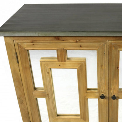 45" Brown And Gray Solid Wood Carved Geometric Sideboard with Two Doors HomeRoots
