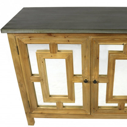45" Brown And Gray Solid Wood Carved Geometric Sideboard with Two Doors HomeRoots