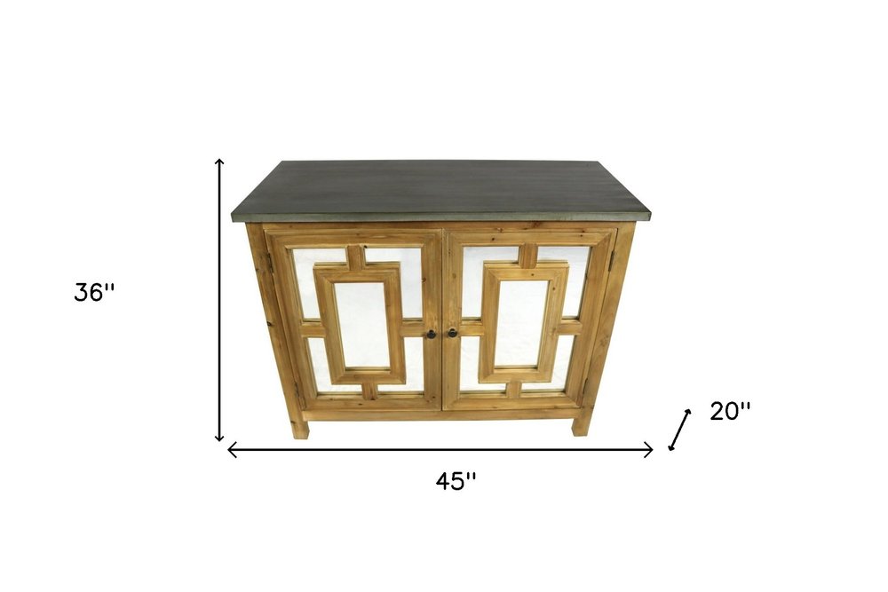 45" Brown And Gray Solid Wood Carved Geometric Sideboard with Two Doors HomeRoots