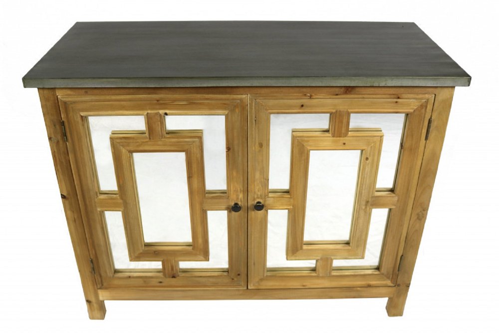 45" Brown And Gray Solid Wood Carved Geometric Sideboard with Two Doors HomeRoots