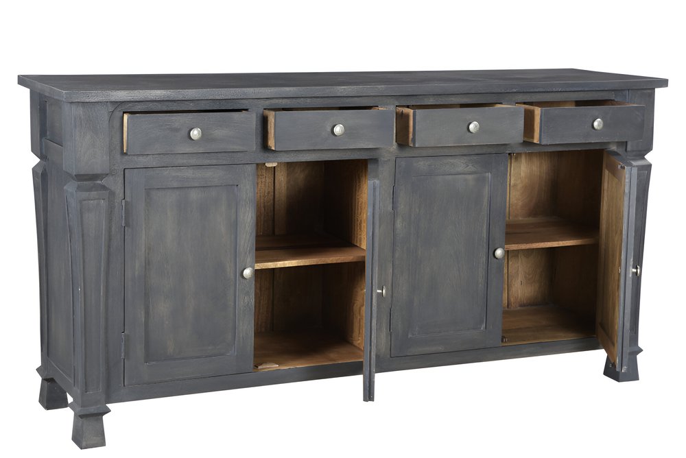 72" Dark Gray Solid Wood Four Drawer Sideboard with Four Doors — view 4
