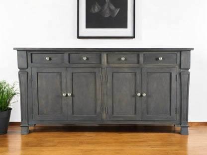 72" Dark Gray Solid Wood Four Drawer Sideboard with Four Doors