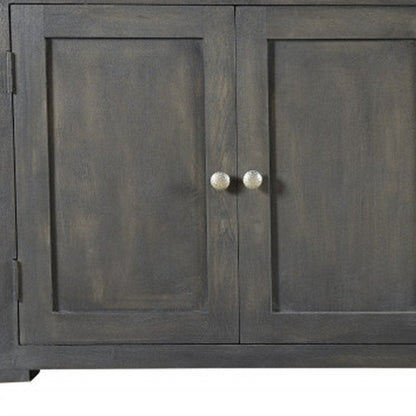 72" Dark Gray Solid Wood Four Drawer Sideboard with Four Doors