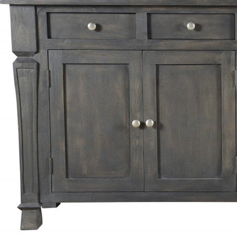 72" Dark Gray Solid Wood Four Drawer Sideboard with Four Doors