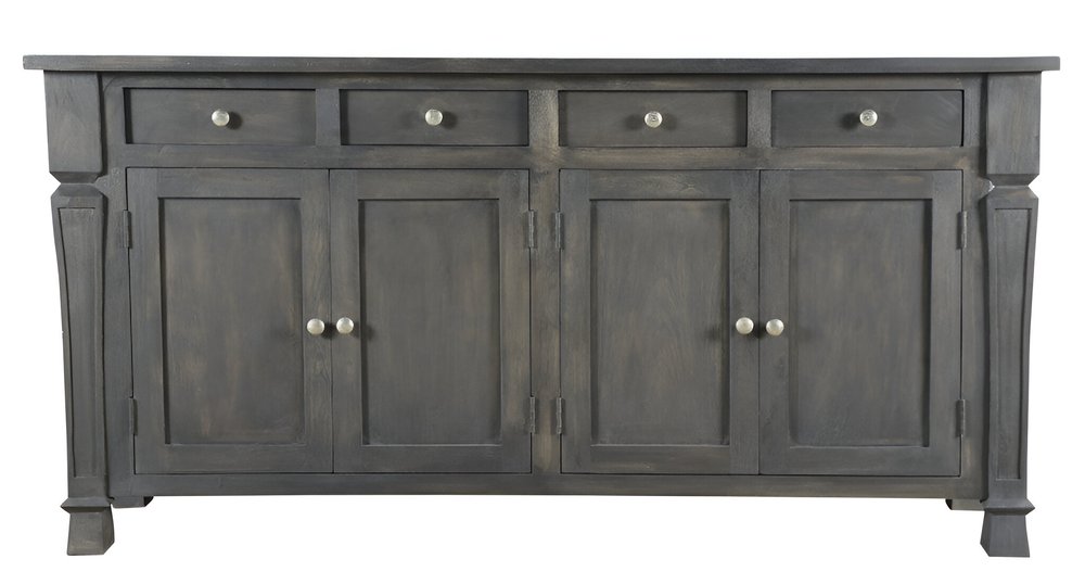 72" Dark Gray Solid Wood Four Drawer Sideboard with Four Doors — view 3