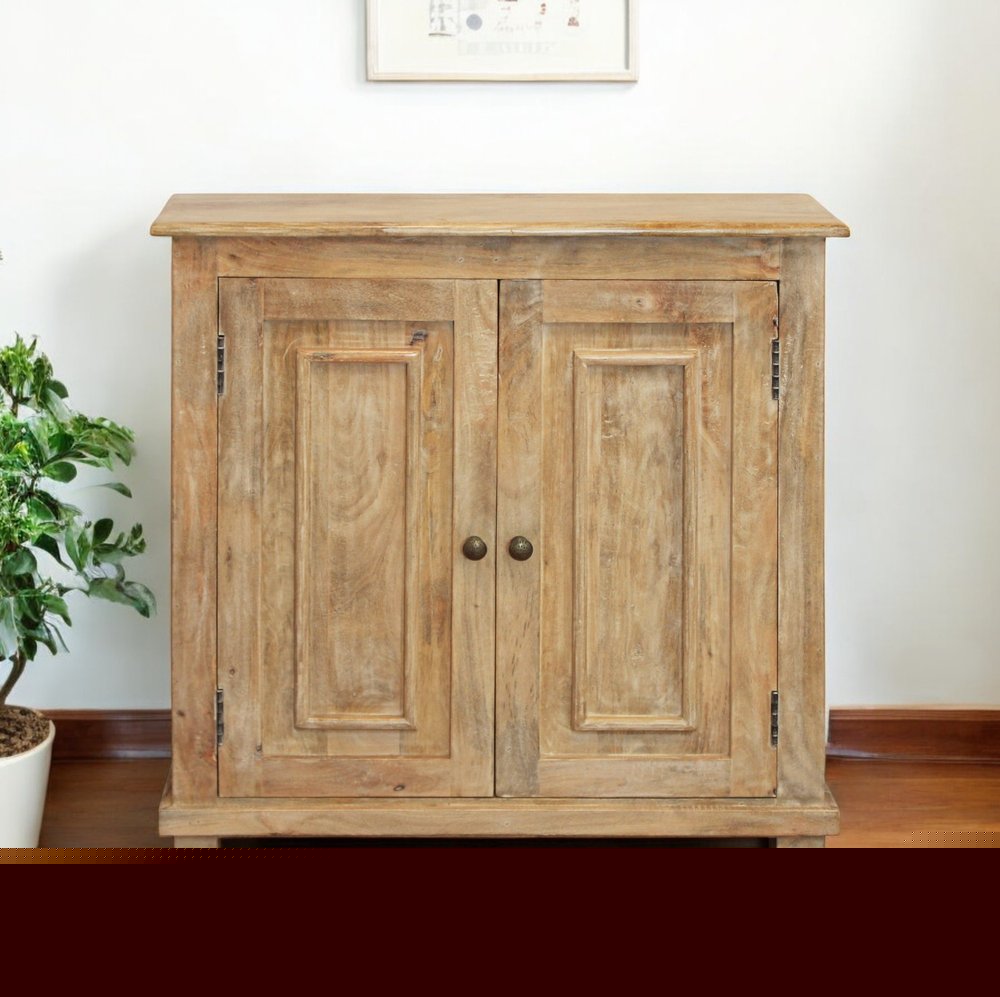 34" Light Brown Solid Wood Sideboard with Two Doors HomeRoots
