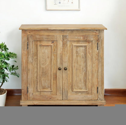34" Light Brown Solid Wood Sideboard with Two Doors HomeRoots