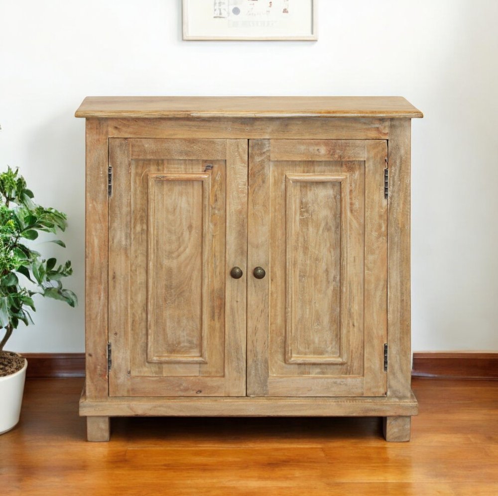 34" Light Brown Solid Wood Sideboard with Two Doors HomeRoots