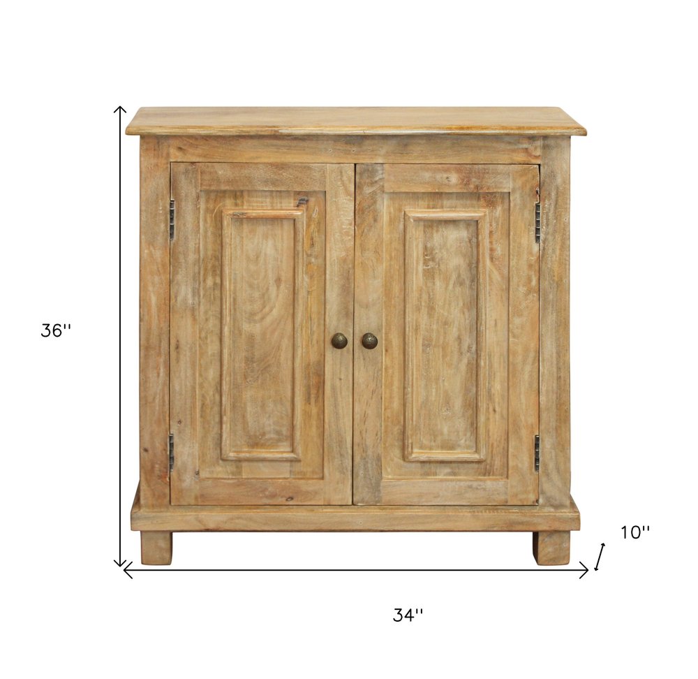 34" Light Brown Solid Wood Sideboard with Two Doors HomeRoots