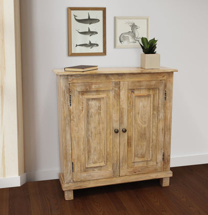 34" Light Brown Solid Wood Sideboard with Two Doors HomeRoots