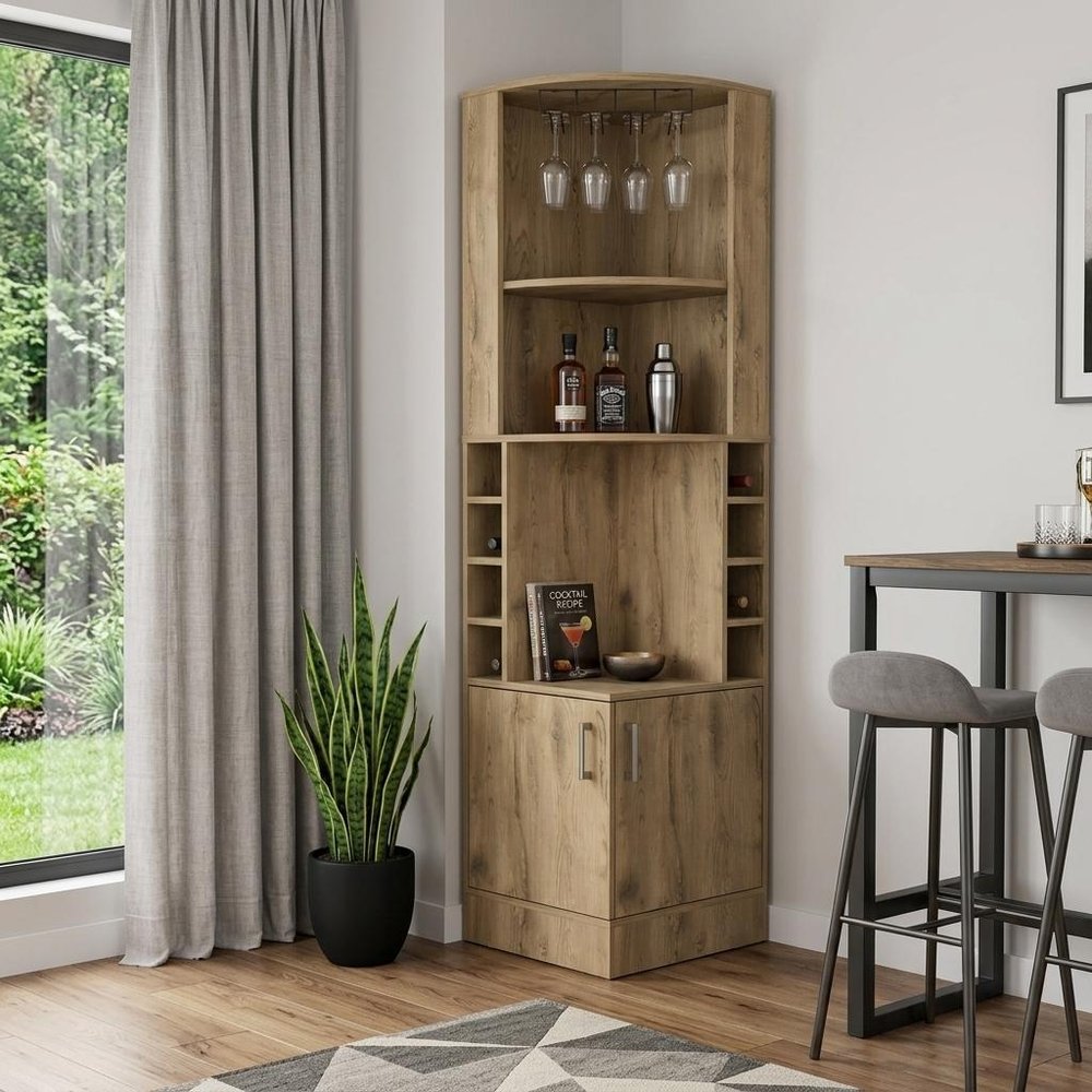 18" Natural Corner Bar Cabinet With Eleven Shelves HomeRoots