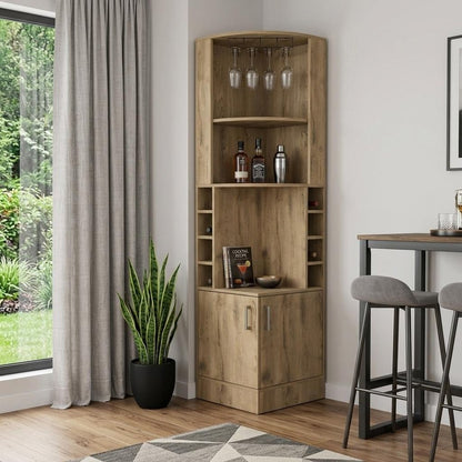 18" Natural Corner Bar Cabinet With Eleven Shelves HomeRoots