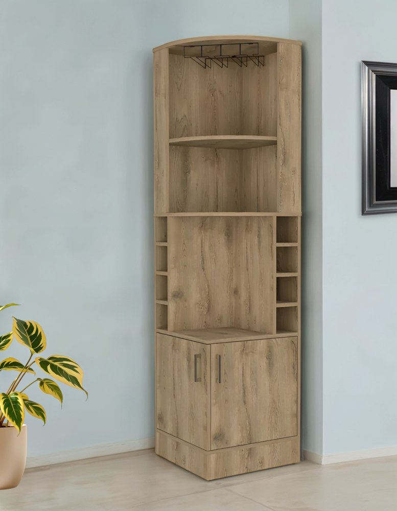 18" Natural Corner Bar Cabinet With Eleven Shelves HomeRoots