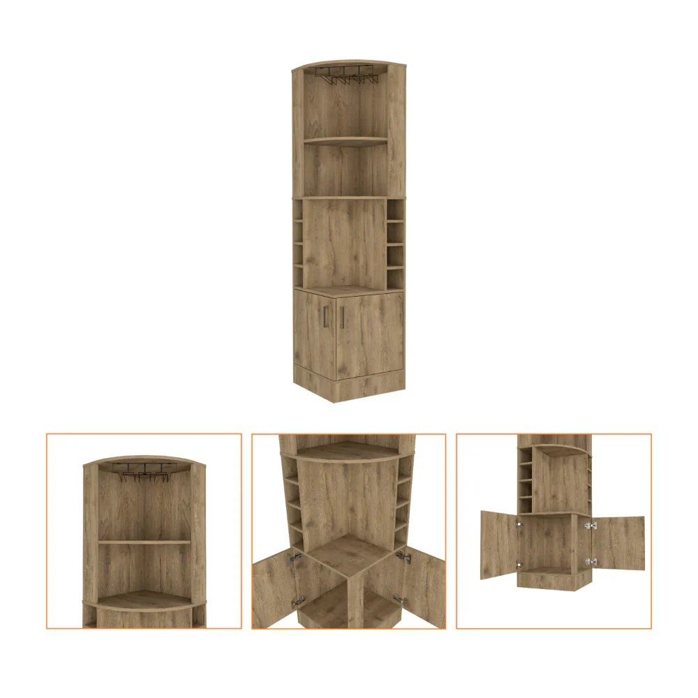 18" Natural Corner Bar Cabinet With Eleven Shelves HomeRoots