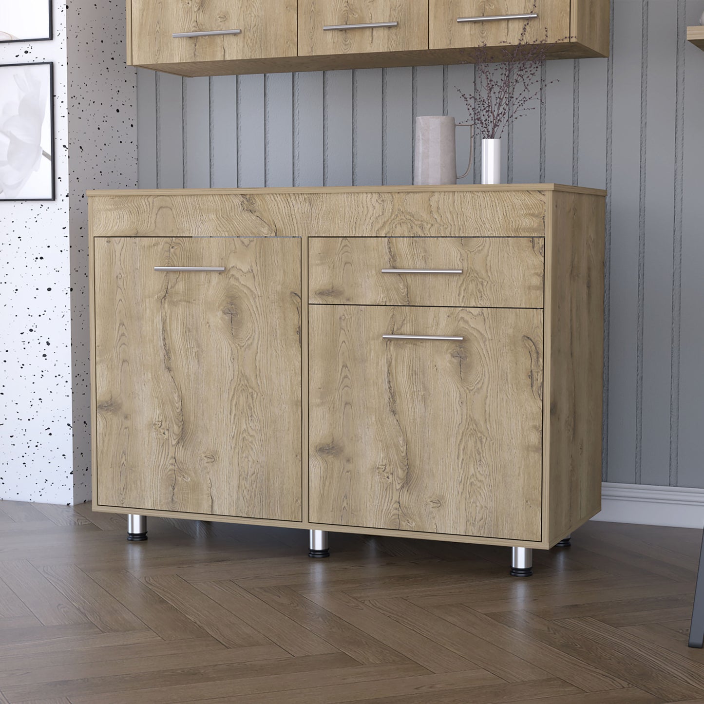 47" Natural Console Accent Cabinet With Three Shelves And One Drawer