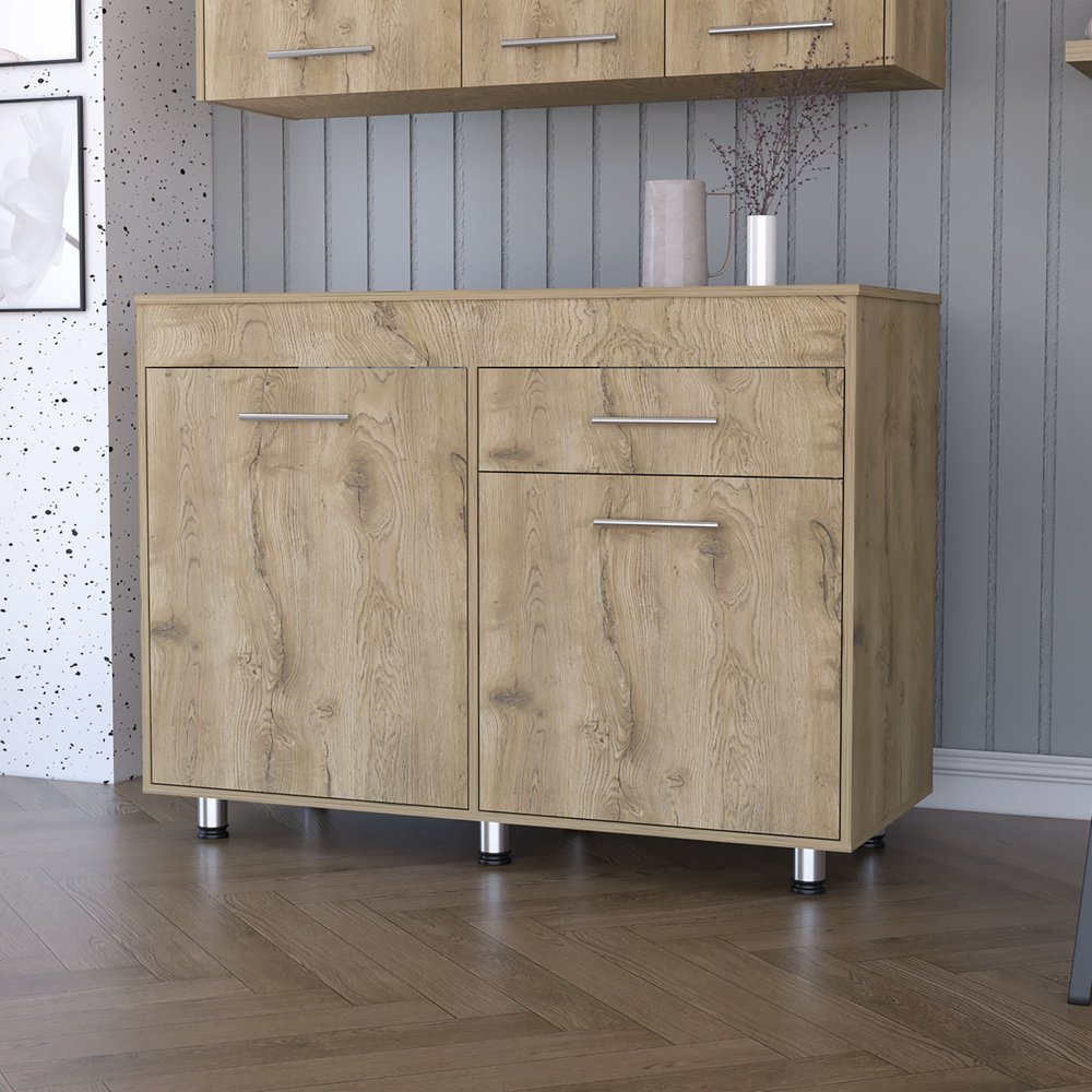 47" Natural Console Accent Cabinet With Three Shelves And One Drawer HomeRoots