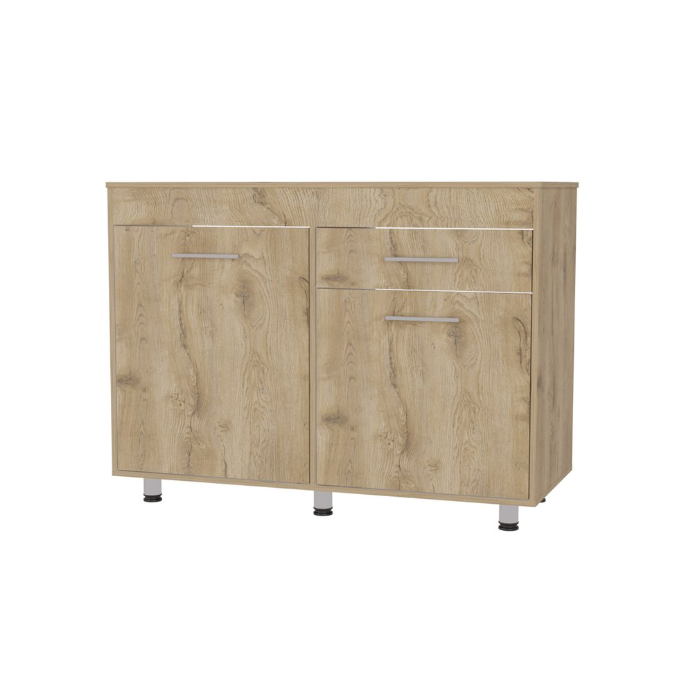 47" Natural Console Accent Cabinet With Three Shelves And One Drawer HomeRoots