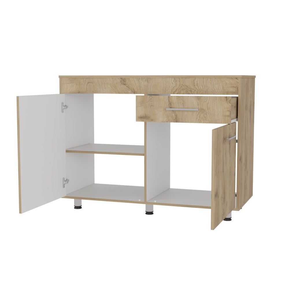 47" Natural Console Accent Cabinet With Three Shelves And One Drawer HomeRoots