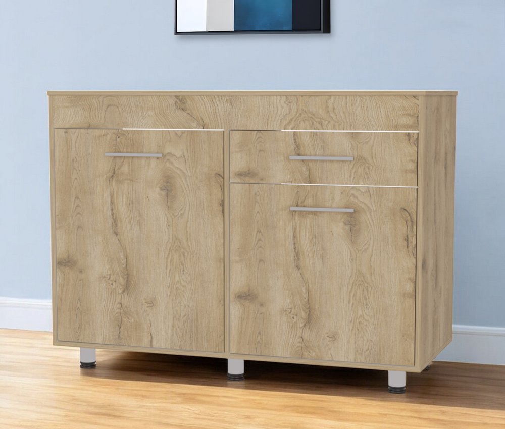 47" Natural Console Accent Cabinet With Three Shelves And One Drawer HomeRoots