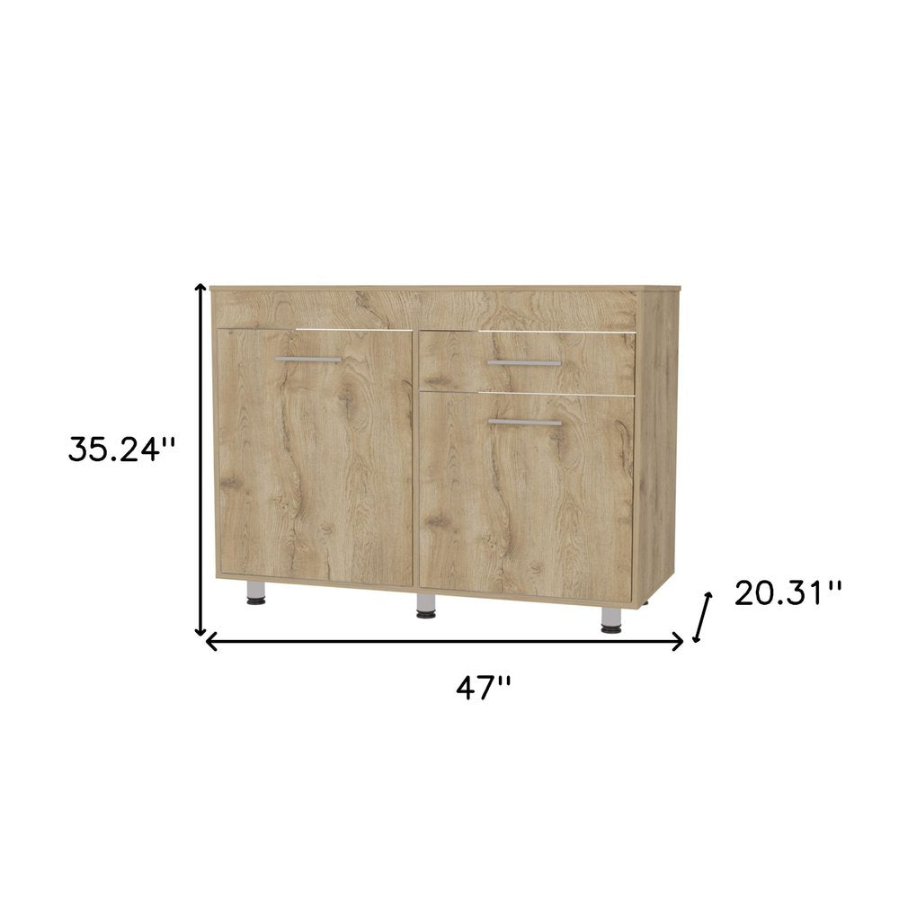 47" Natural Console Accent Cabinet With Three Shelves And One Drawer HomeRoots