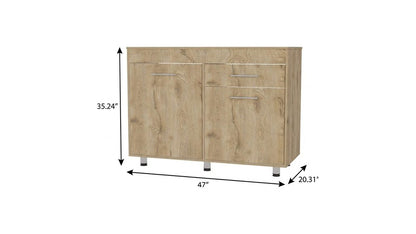 47" Natural Console Accent Cabinet With Three Shelves And One Drawer HomeRoots