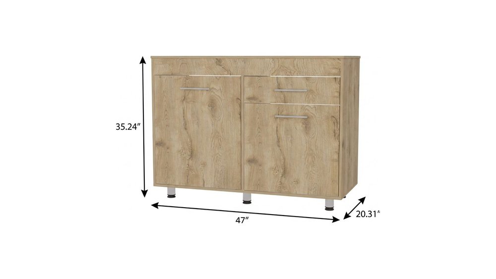 47" Natural Console Accent Cabinet With Three Shelves And One Drawer HomeRoots