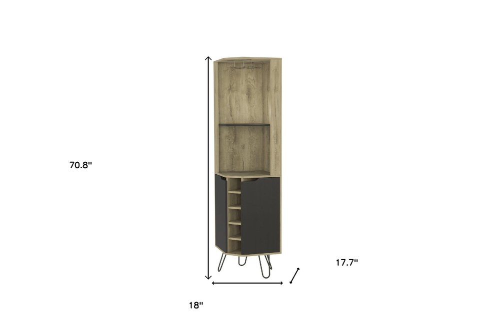 18" Brown and Black and Brown Corner Bar Cabinet With Eleven Shelves HomeRoots