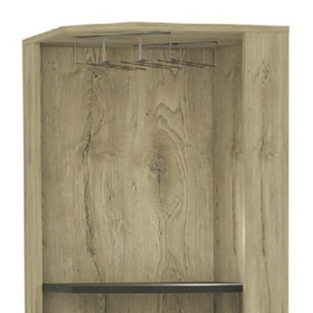 18" Brown and Black and Brown Corner Bar Cabinet With Eleven Shelves HomeRoots