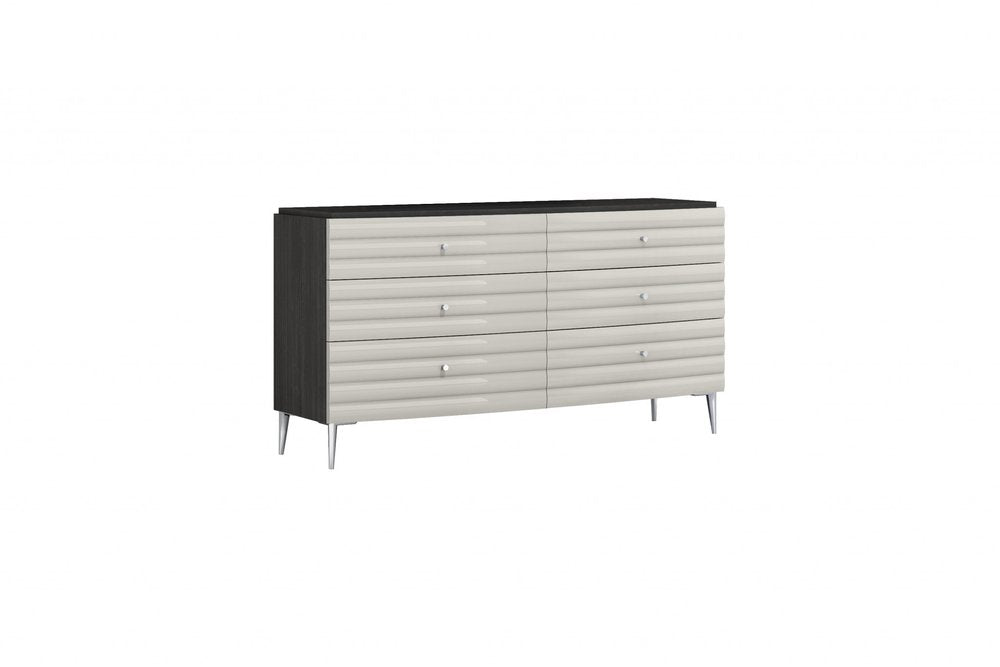 62" Grey Manufactured Wood Six Drawer Double Dresser HomeRoots