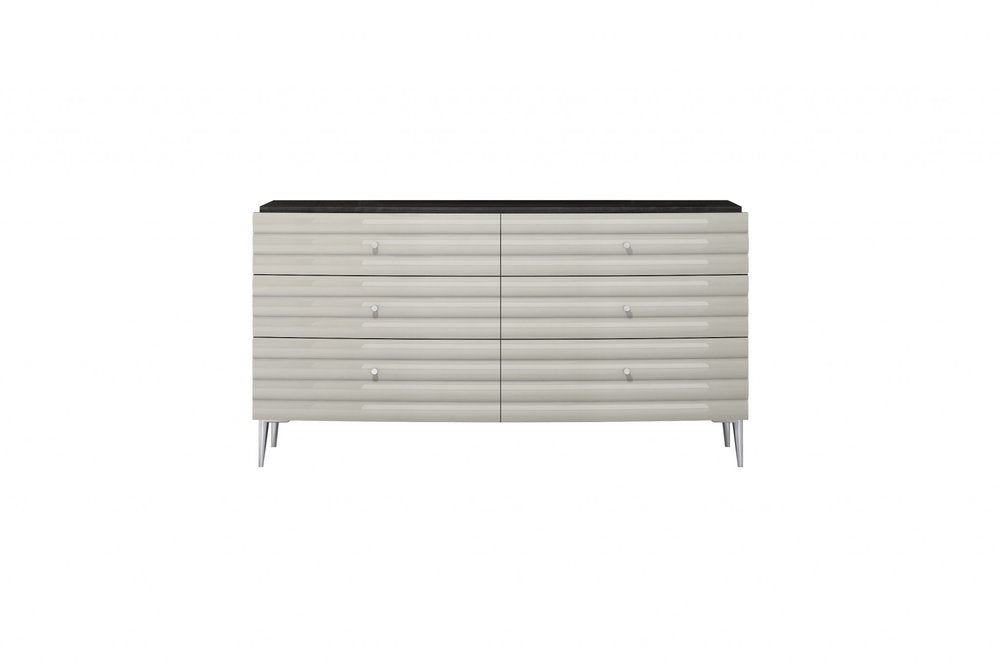 62" Grey Manufactured Wood Six Drawer Double Dresser HomeRoots