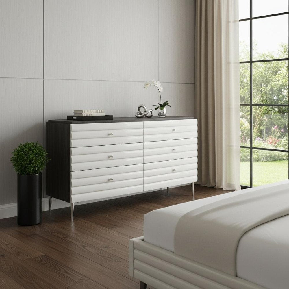 62" Grey Manufactured Wood Six Drawer Double Dresser HomeRoots