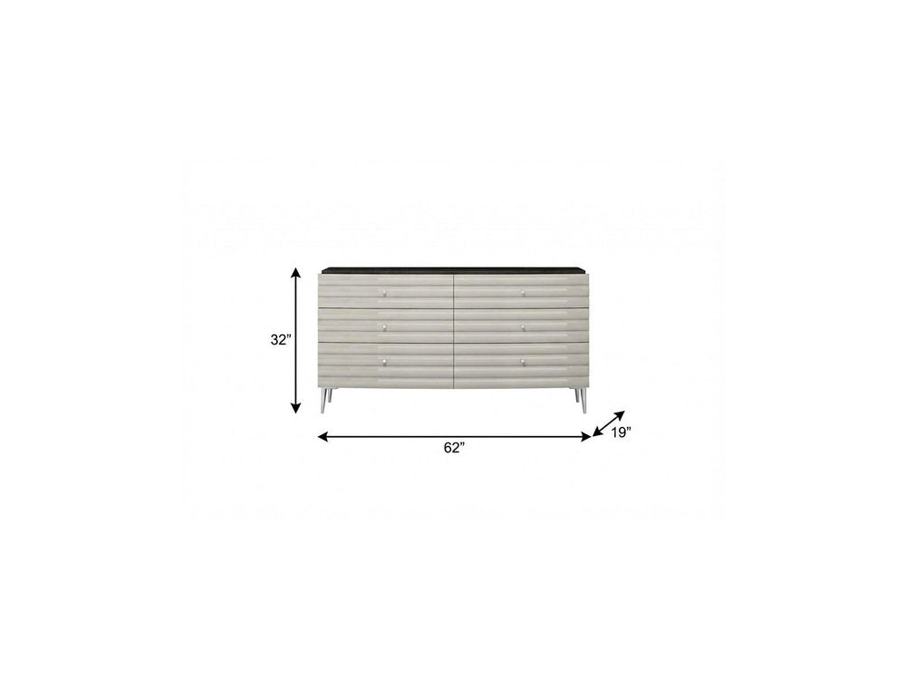 62" Grey Manufactured Wood Six Drawer Double Dresser HomeRoots