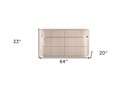 64" Beige Wood Six Drawer Double Dresser