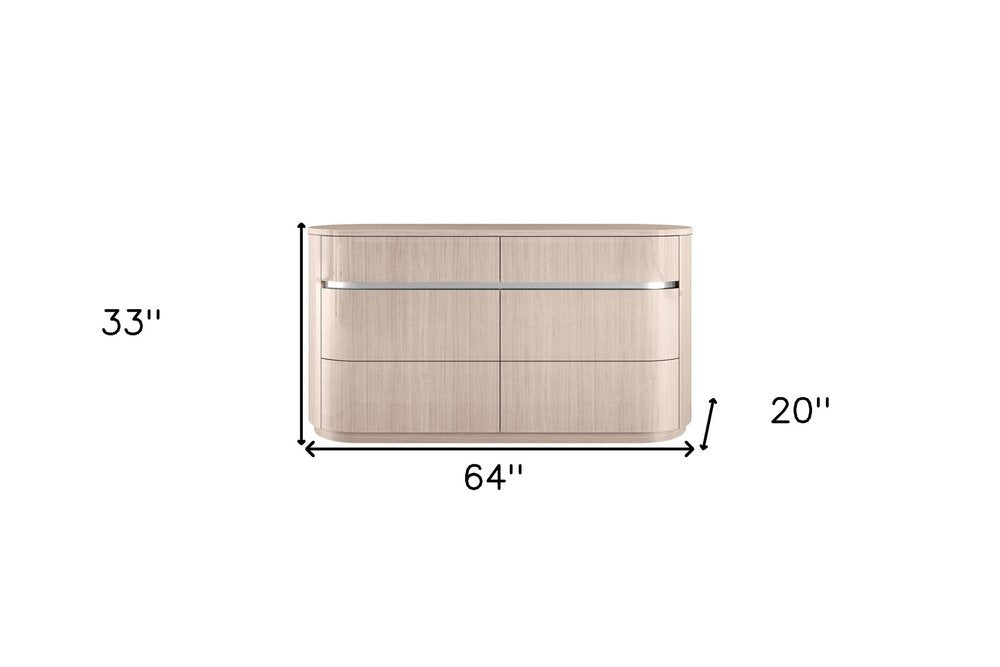 64" Beige Six Drawer Double Dresser HomeRoots