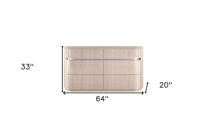 64" Beige Six Drawer Double Dresser HomeRoots