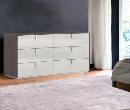 62" Gray Six Drawer Double Dresser